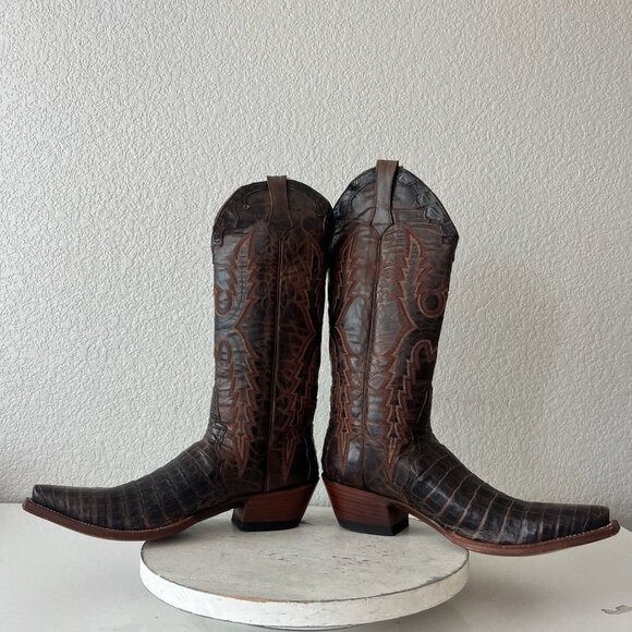 Rod Patrick Womens Cowboy Boots 10AAA Brown Caiman Western Pointed Toe Mid Calf - Picture 7 of 12